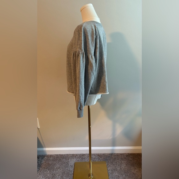 A.L.C. Gilmore Puffed Sleeve Rolled Hem Cropped Heather Gray Sweatshirt Sz Lg - Picture 4 of 6